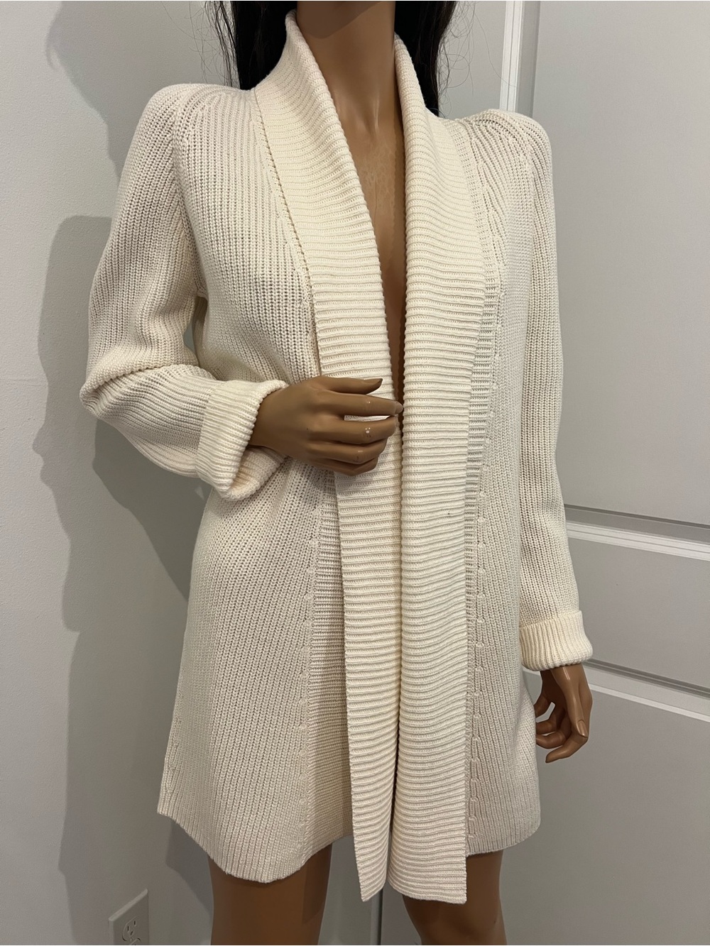 $550 NWTAnima Rubinacci Women’s Ivory Wool Cotton Knit Long Cardigan Italy 46